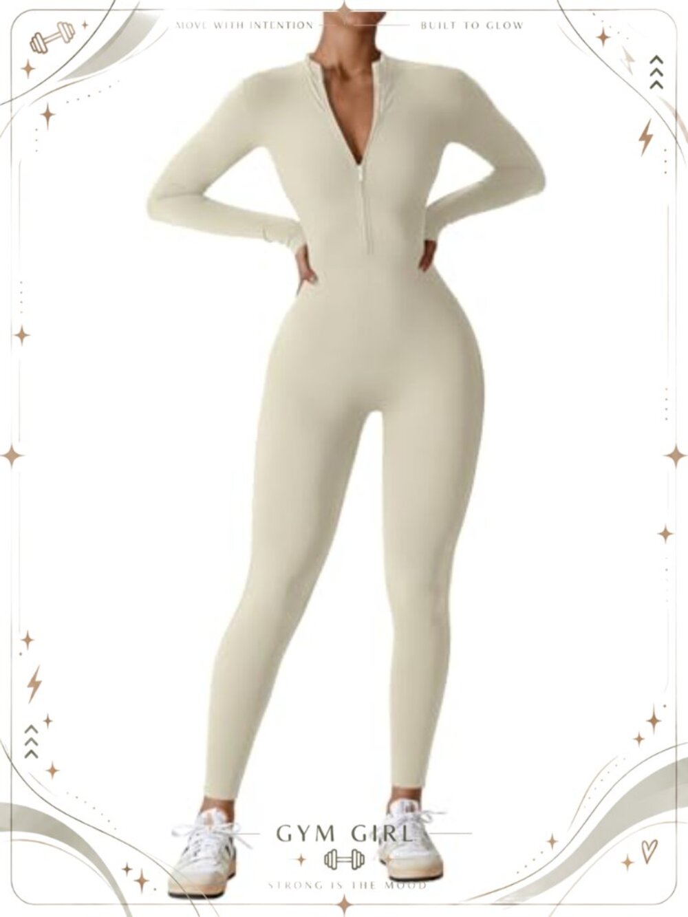 Women's Zip Up Long Sleeve Workout Jumpsuit Romper Bodysuit Bodycon One Piece